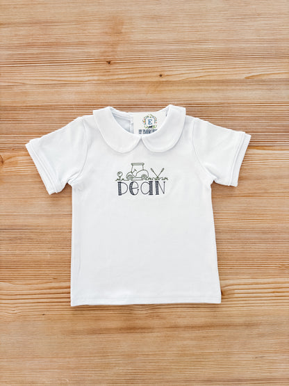 SHORT SLEEVE PETER PAN COLLAR SHIRT